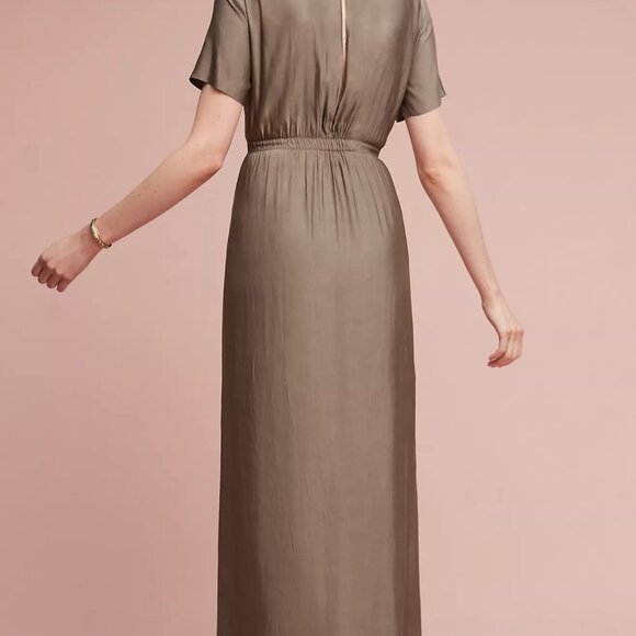 Storm & Marie Bronze Brown Taupe Maxi Dress with Keyhole Neck | Size Small - Picture 5 of 9